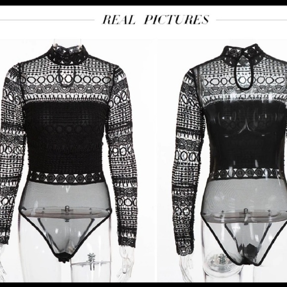 Black Long Sleeve Lace Bodysuit - Picture 5 of 6
